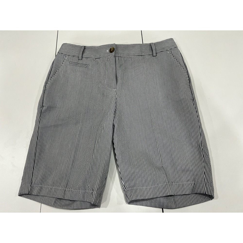 Talbots Blue White Pinstripe Seersucker Cotton Bermuda Shorts Sz 4